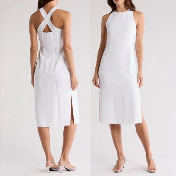 Theory Dresses & Skirts - Theory White Halter Midi Dress with Cross-Back